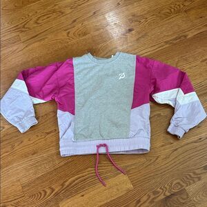 Peloton Fabric-Mix Colorblock Pullover Sweatshirt Gray/Pink Drawcord Hem Size XS